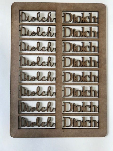 Diolch (Thanks/Thank You) Welsh A4 Lasercut Embellishment Sheet